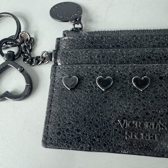 VICTORIA SECRET METALLIC CRACKLE HEART KEYCHAIN CARD CASE - Picture 4 of 14